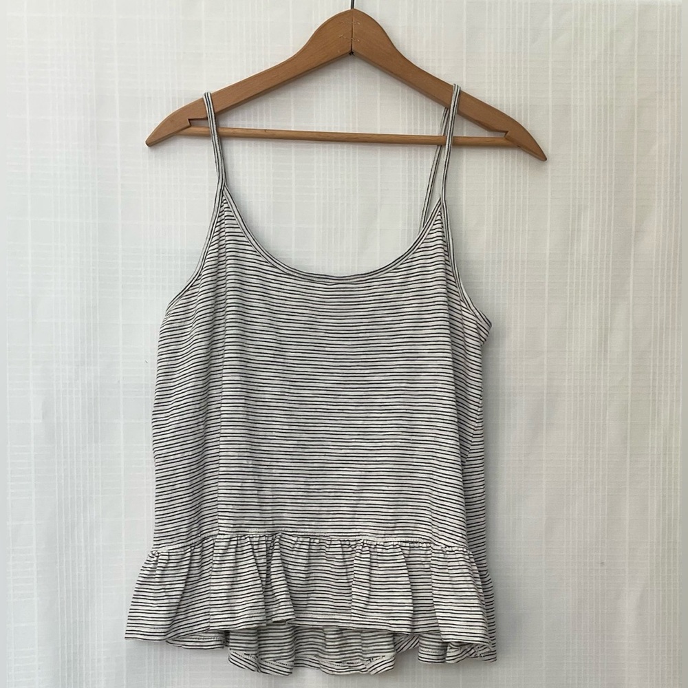 Anthropologie Black and White Striped Tank Top with ruffle back